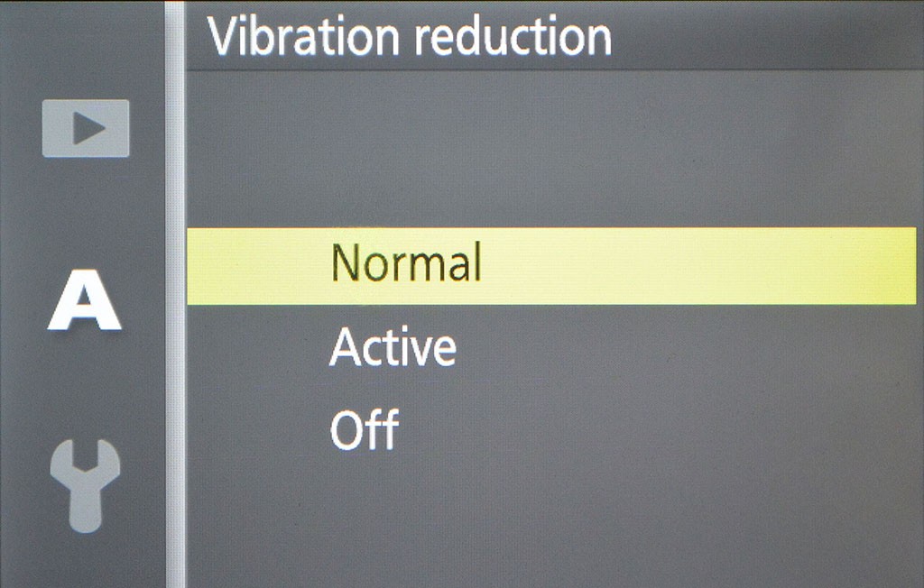 Vibration Reduction controls are in the camera menu